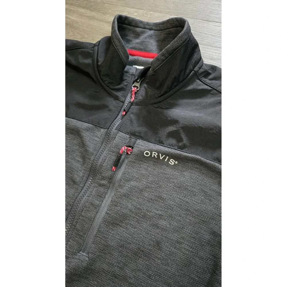 Mens ORVIS Gray Black Bonded Mesh Full Zip Fleece Casual Jacket Size Medium